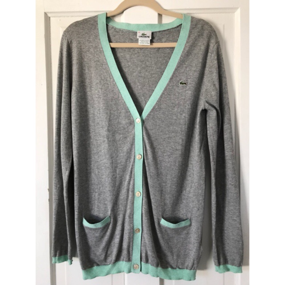 EUC Lacoste Grey + Mint Cardigan FR SZ 42/US SZ 10